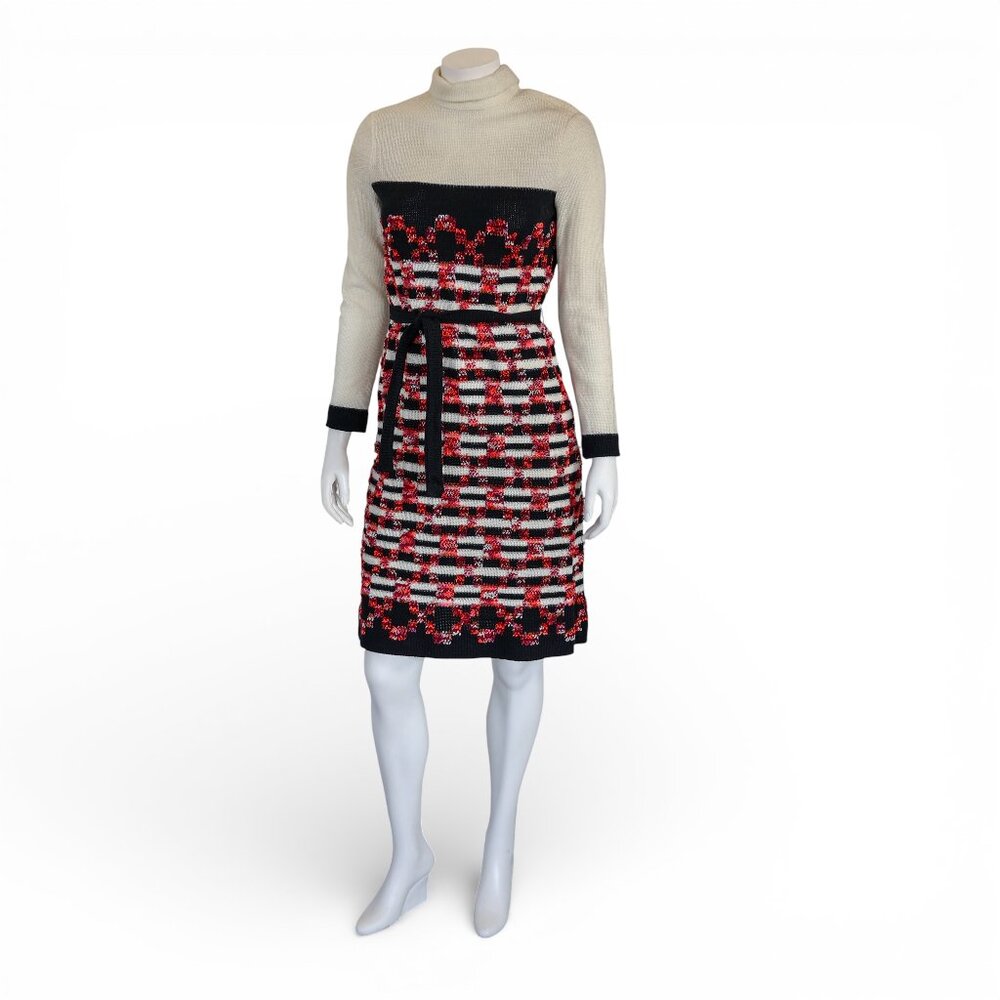 Vintage 1960s Jayna New York Textured Plaid Knit Mod Dress with Belt * Medium